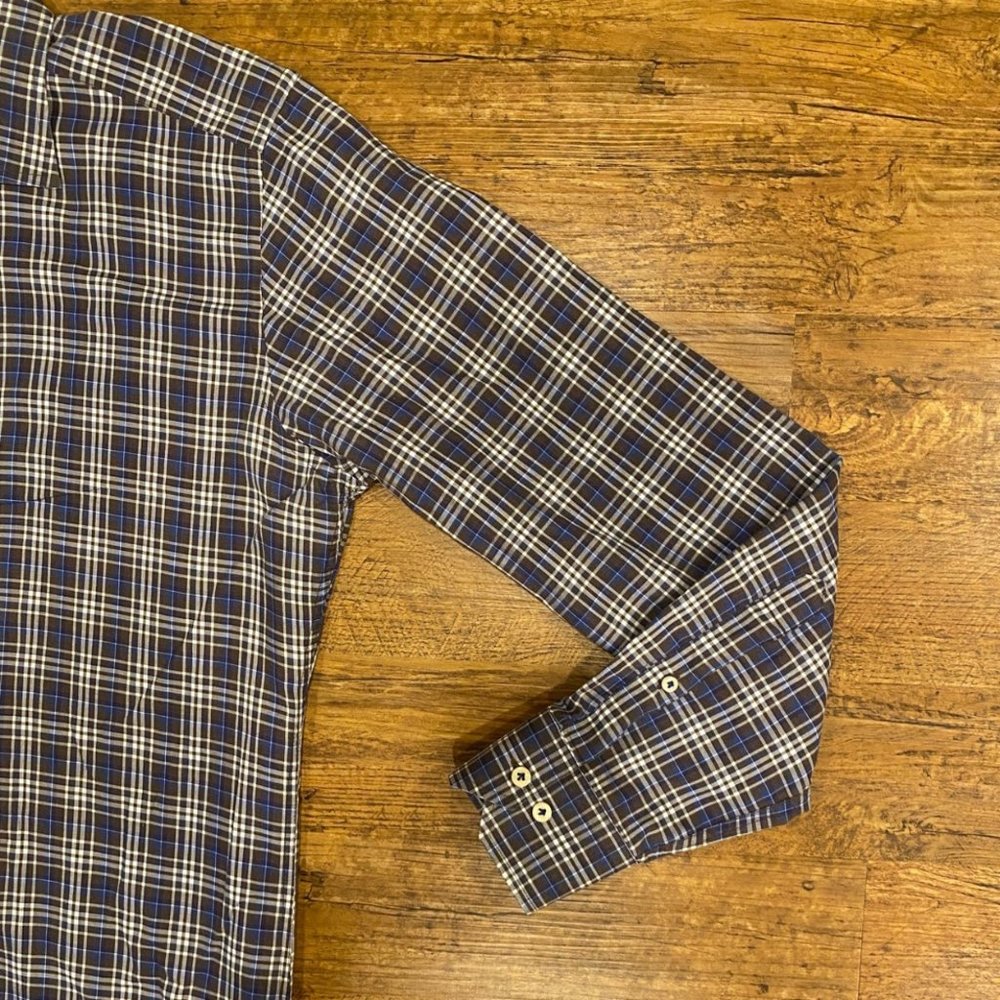 Peter Millar Brown Plaid Dress Casual Long Sleeve Button Up Shirt Men's Size Med - Picture 6 of 10